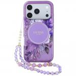 Husa Guess IML Flowers Pearl Strap cu MagSafe compatibila cu iPhone 18 Pro / 17 Pro, Mov 2 - lerato.ro