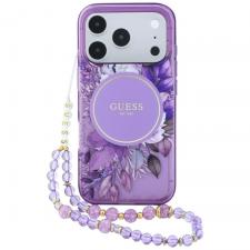 Husa Guess IML Flowers Pearl Strap cu MagSafe compatibila cu iPhone 18 Pro / 17 Pro, Mov