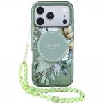 Husa Guess IML Flowers Pearl Strap cu MagSafe compatibila cu iPhone 18 Pro / 17 Pro, Verde 2 - lerato.ro