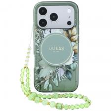 Husa Guess IML Flowers Pearl Strap cu MagSafe compatibila cu iPhone 18 Pro / 17 Pro, Verde