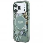 Husa Guess IML Flowers Pearl Strap cu MagSafe compatibila cu iPhone 18 Pro / 17 Pro, Verde 3 - lerato.ro