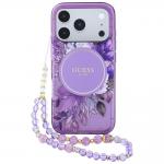 Husa Guess IML Flowers Pearl Strap cu MagSafe compatibila cu iPhone 18 Pro Max / 17 Pro Max, Mov 2 - lerato.ro