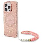Carcasa Guess IML Flowers Allover Electro cu Pearl Strap si MagSafe compatibila cu iPhone 16 Pro Max, Roz 3 - lerato.ro