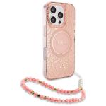 Carcasa Guess IML Flowers Allover Electro cu Pearl Strap si MagSafe compatibila cu iPhone 16 Pro Max, Roz 4 - lerato.ro