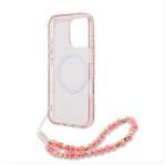 Carcasa Guess IML Flowers Allover Electro cu Pearl Strap si MagSafe compatibila cu iPhone 16 Pro Max, Roz 7 - lerato.ro