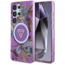 Huse si carcase Samsung Galaxy S25 Ultra, Husa Guess compatibila cu Samsung Galaxy S25 Ultra, Glitter Flowers Triangle Buttons MagSafe, Mov, lerato.ro