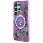 Husa Guess compatibila cu Samsung Galaxy S25 Ultra, Glitter Flowers Triangle Buttons MagSafe, Mov 3 - lerato.ro