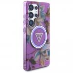 Husa Guess compatibila cu Samsung Galaxy S25 Ultra, Glitter Flowers Triangle Buttons MagSafe, Mov 5 - lerato.ro