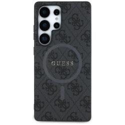 Husa Guess compatibila cu Samsung Galaxy S25 Ultra, Leather 4G Colored Ring Classic Logo MagSafe, Negru
