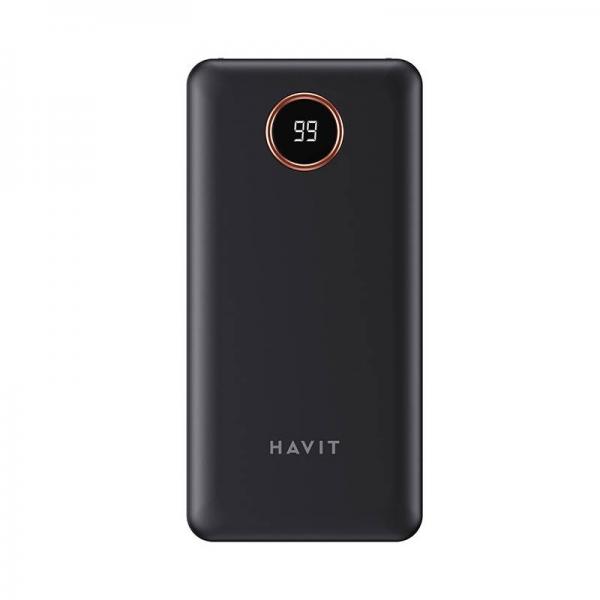 Baterie externa portabila Powerbank Havit PB74 10000 mAh, Digital Display, Cabluri USB-C, Lightning, MicroUSB incluse, Functie lanterna, Negru