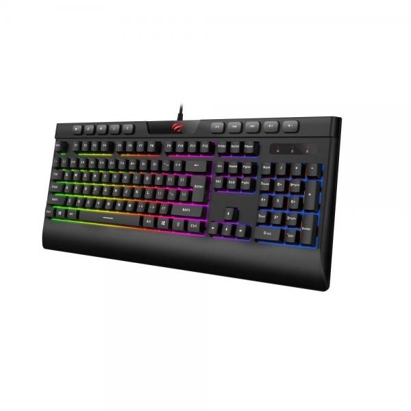 Tastatura gaming Havit KB487L cu fir de 1.5m, conexiune USB, iluminat RGB, Neagra 1 - lerato.ro