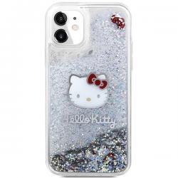 Carcasa Hello Kitty Liquid Glitter Charms, Kitty Head, compatibila cu iPhone 11 / XR, Argintiu