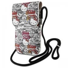 Leather Style, Geanta universala din piele pentru telefon Hello Kitty Tags Graffiti Cord, Bej, lerato.ro