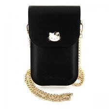 Leather Style, Geanta universala din piele pentru telefon Hello Kitty Metal Logo Chain, Negru, lerato.ro
