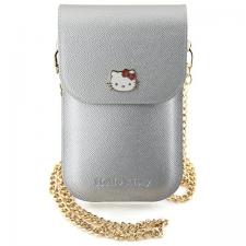 Leather Style, Geanta universala din piele pentru telefon Hello Kitty Metal Logo Chain, Silver, lerato.ro