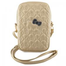 Leather Style, Geanta universala din piele pentru telefon Hello Kitty Quilted Bows Strap, Gold, lerato.ro