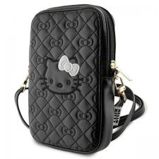 Leather Style, Geanta universala din piele pentru telefon Hello Kitty Quilted Bows Strap, Negru, lerato.ro