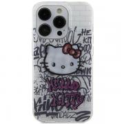 Carcasa Hello Kitty IML Kitty On Bricks Graffiti compatibila cu iPhone 14 Pro Max, Alb