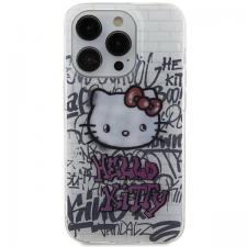 Carcasa Hello Kitty IML Kitty On Bricks Graffiti compatibila cu iPhone 15 Pro, Alb