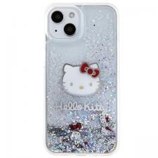 Carcasa Hello Kitty Liquid Glitter Charms Kitty Head compatibila cu iPhone 14, Silver