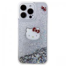 Carcasa Hello Kitty Liquid Glitter Charms Kitty Head compatibila cu iPhone 15 Pro Max, Silver