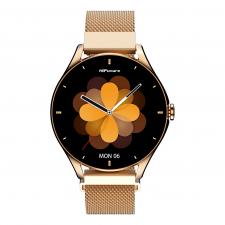 Ceas smartwatch dama HiFuture AURA 2, Display AMOLED 1.32 inch, Apeluri Bluetooth, Autonomie pana la 7 zile, Rezistenta la apa, Gold