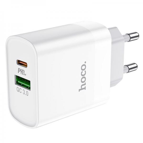 Incarcator retea Hoco C80A, USB/USB-C, Quick Charge 3.0, Power Delivery 20W, Alb