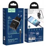 Incarcator retea Hoco N4, Dual USB, Fast Charge, 2.4A, 12W, Cablu USB-C inclus, Negru 7 - lerato.ro