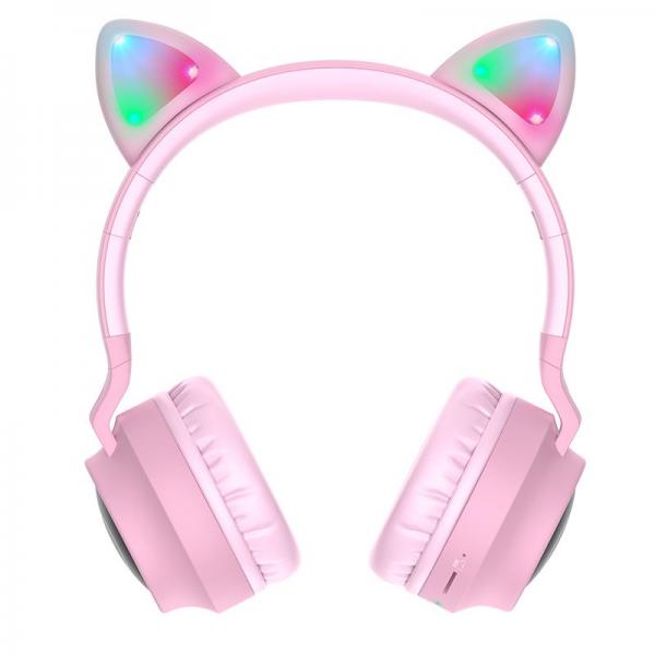 Casti wireless audio Hoco Cat Ear W27, Bluetooth 5.0, Roz 1 - lerato.ro