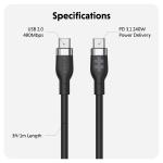 Cablu pentru incarcare si transfer de date HyperJuice, USB-C la USB-C, 240W, 480 Mbps, 1m, Negru 4 - lerato.ro
