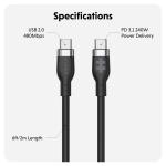 Cablu pentru incarcare si transfer de date HyperJuice, USB-C la USB-C, 240W, 480 Mbps, 2m, Negru 8 - lerato.ro