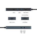 Adaptor Hub 8-in-1 Hyper HyperDrive Flex, 1x USB-C PD 100W, 1x USB-C 5 Gb/s, 2x USB-A 5 Gb/s, 1x HDMI 4k / 30Hz, 1x SD, 1x MicroSD, 1x Jack 3.5mm, Negru 7 - lerato.ro