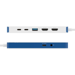 Adaptor Hub 9-in-1 Hyper HyperDrive Flex, 2x USB-C PD 100W, 2x USB-C 5 Gb/s, 1x USB-A 5 Gb/s, 1x HDMI 4k / 30Hz, 1x SD, 1x MicroSD, 1x Jack 3.5mm, Alb / Albastru 6 - lerato.ro