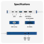 Adaptor Hub 9-in-1 Hyper HyperDrive Flex, 2x USB-C PD 100W, 2x USB-C 5 Gb/s, 1x USB-A 5 Gb/s, 1x HDMI 4k / 30Hz, 1x SD, 1x MicroSD, 1x Jack 3.5mm, Alb / Albastru 7 - lerato.ro