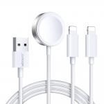 Cablu pentru incarcare si transfer de date Joyroom S-IW007 3 in 1, USB la 2x Lightning, Incarcator wireless 3.5W Apple Watch integrat, 1.2m, Alb 2 - lerato.ro