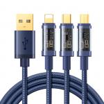 Cablu pentru incarcare si transfer de date Joyroom 3 in 1 S-1T3015A5, USB - USB Type-C/Lightning/Micro-USB, 1.2m, 3.5A, Albastru 2 - lerato.ro