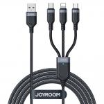 Cablu 3in1 pentru incarcare si transfer date Joyroom Multi-Use Series S-A18, USB-A la USB-C/Lightning/Micro-USB, 2A, 480Mbps, 0.3m, Negru 2 - lerato.ro