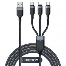 Cablu 3in1 pentru incarcare si transfer date Joyroom Multi-Use Series S-A18, USB-A la USB-C/Lightning/Micro-USB, 2A, 480Mbps, 0.3m, Negru