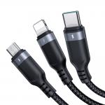 Cablu 3in1 pentru incarcare si transfer date Joyroom Multi-Use Series S-A18, USB-A la USB-C/Lightning/Micro-USB, 2A, 480Mbps, 0.3m, Negru 4 - lerato.ro