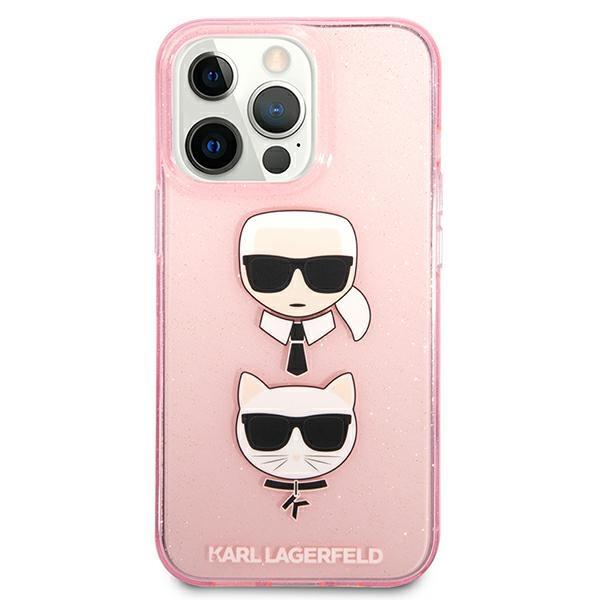 Husa Karl Lagerfeld KLHCP13XKCTUGLP compatibila cu iPhone 13 Pro Max, Glitter Karl`s & Choupette, Roz