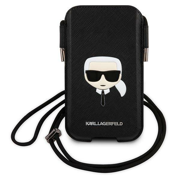 Husa Handbag 6.7 inch Karl Lagerfeld KLHCP12LOPHKHK compatibila cu iPhone 13/ 13 Pro/ 12/ 12 Pro, Ikonik Saffiano - Karl`s Head, Negru