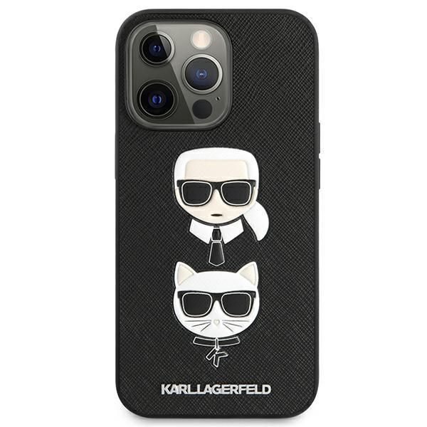 Husa Karl Lagerfeld KLHCP13LSAKICKCBK compatibila cu iPhone 13 Pro, Saffiano Karl & Choupette, Negru