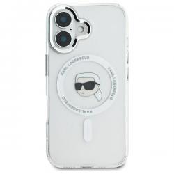 Husa Karl Lagerfeld compatibila cu iPhone 16, IML Metal Karl Head, Alb