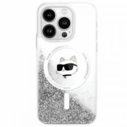 Husa Karl Lagerfeld compatibila cu iPhone 16, Liquid Glitter Choupette Head MagSafe, Transparent