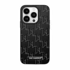 Carcasa din piele cu monograma metalica Karl Lagerfeld compatibila cu iPhone 15/14 /13, Negru