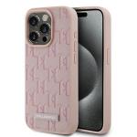 Carcasa din piele cu monograma metalica Karl Lagerfeld compatibila cu iPhone 15 Pro Max, Roz 2 - lerato.ro