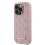 Carcasa din piele cu monograma metalica Karl Lagerfeld compatibila cu iPhone 15 Pro Max, Roz 3 - lerato.ro