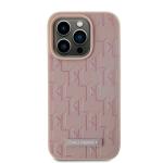 Carcasa din piele cu monograma metalica Karl Lagerfeld compatibila cu iPhone 15 Pro Max, Roz 4 - lerato.ro