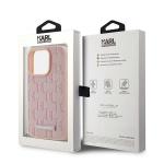 Carcasa din piele cu monograma metalica Karl Lagerfeld compatibila cu iPhone 15 Pro Max, Roz 9 - lerato.ro