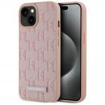 Carcasa din piele cu monograma metalica Karl Lagerfeld compatibila cu iPhone 15, Roz 2 - lerato.ro